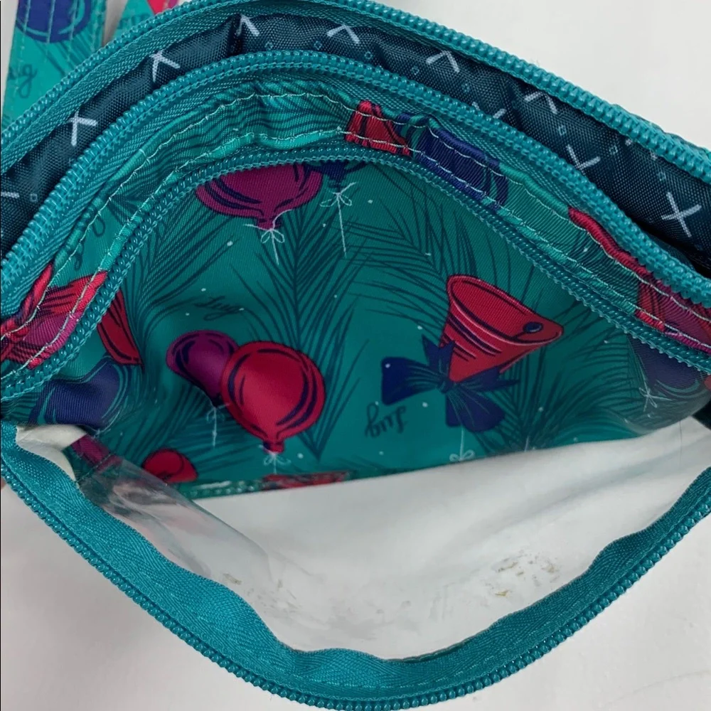 LUG Peekaboo Turquoise Teal Fuschia Purple Crossbody Bag Bells ornament Wristlet